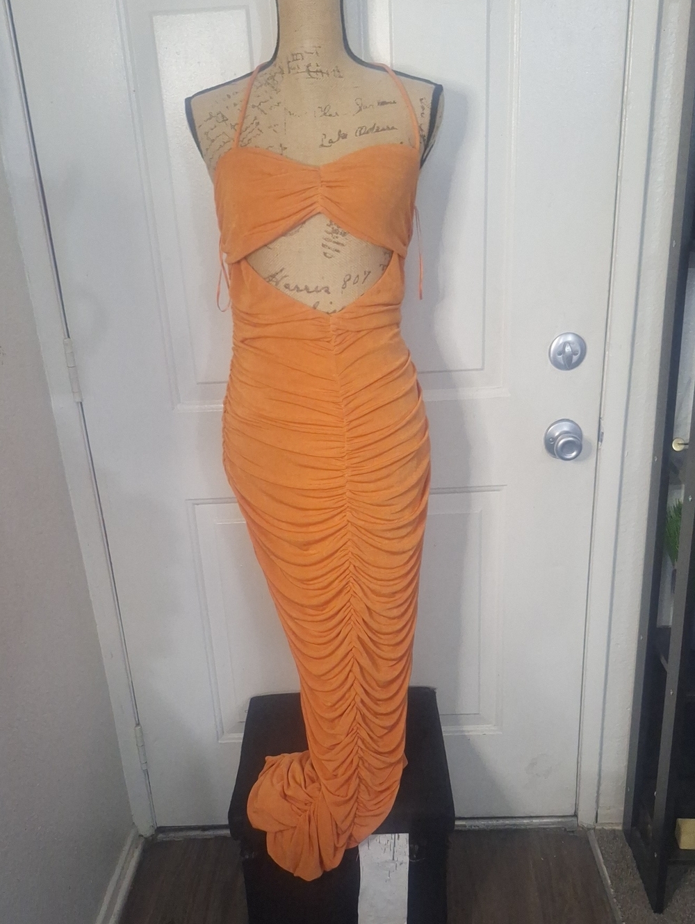 Fashion Nova Orange Ruched Maxi Dress